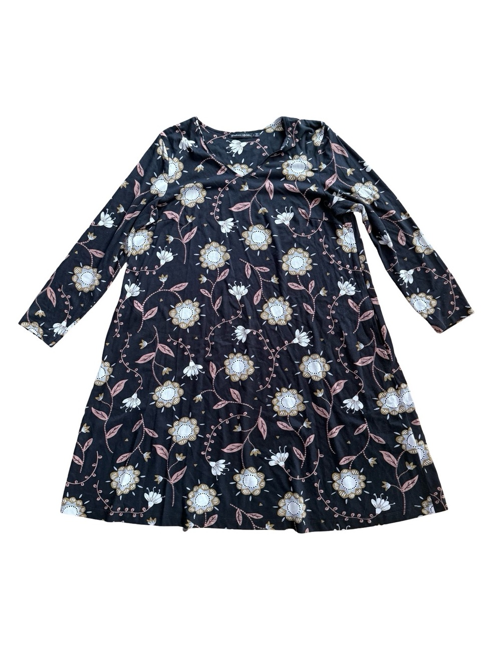 Gudrun Sjoden Black Floral Dress Sz L